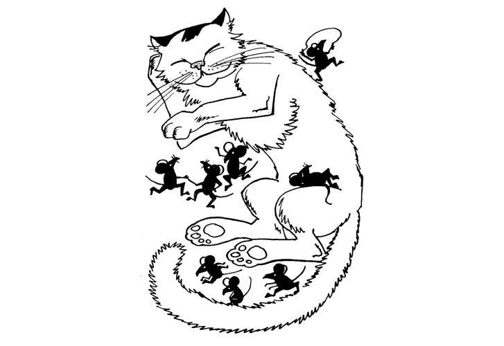 Ілюстрація до вірша А. Косматенка «Кіт і Пацюки». Художник Юрій Северин