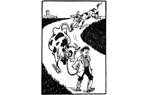 Ілюстрація Анатолія Арутюнянца до байки Микити Годованця «Корова в просі»
